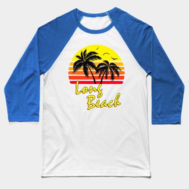 Long Beach Retro Sunset Baseball T-Shirt by Nerd_art